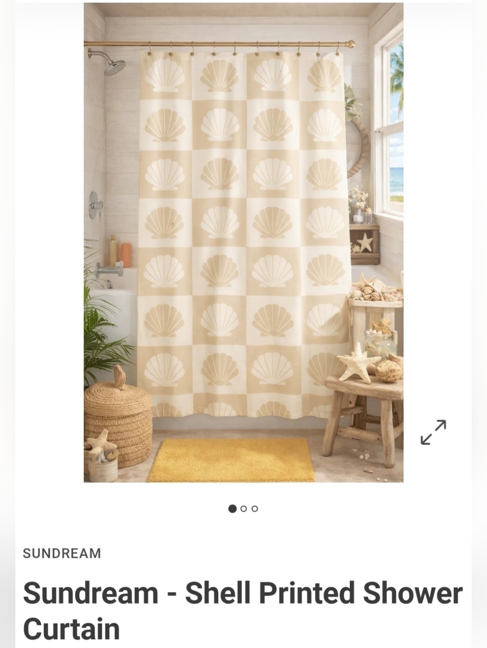 NWT Sundream Shell Printed Shower Curtain- Tan/Cream
